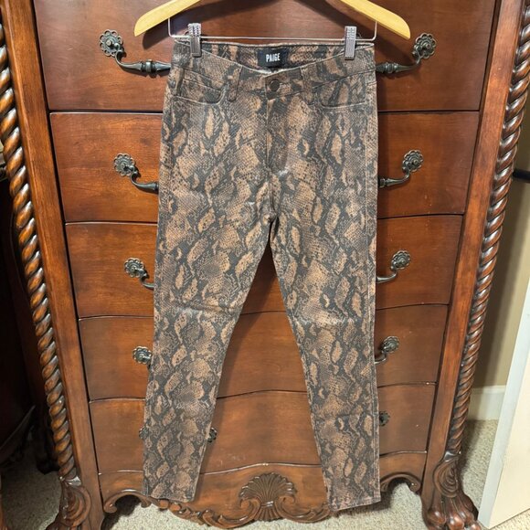 PAIGE Hoxton Ultra Skinny Coated Brown Snake Print Jeans Sz. 27 - Picture 2 of 12